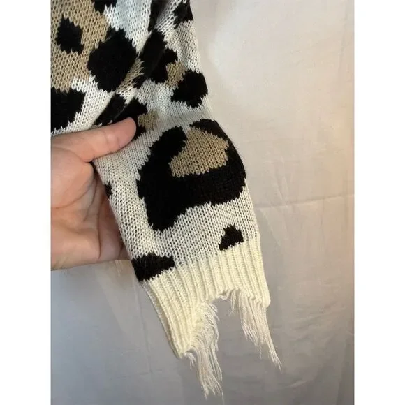 Just Polly Sweater Womens Small Ivory Leopard Print Distressed - Picture 5 of 11